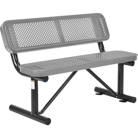 GLOBAL INDUSTRIAL 48L Outdoor Steel Bench with Backrest, Expanded Metal, Gray 695743GY